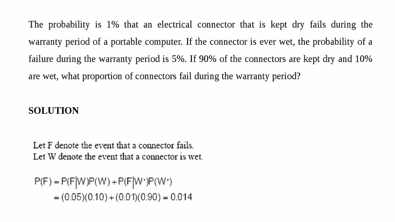 The probability is 1% that an electrical connector that is kept dry fails during