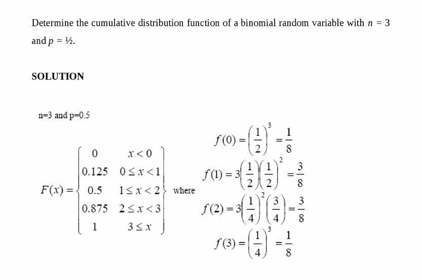 Determine the cumulative distribution function of a binomial random variable wit