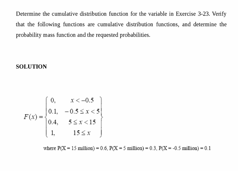 Determine the cumulative distribution function for the variable in Exercise 3-23